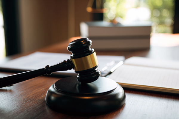 Gavel Resting on Desk